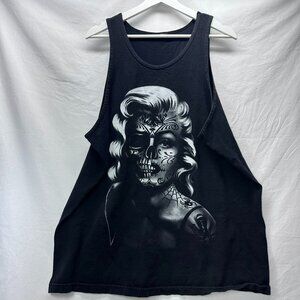 Men's 2XL Half Skull Marilyn Monroe Airbrushed Day of the Dead Tank Top